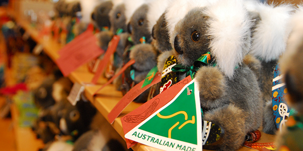 Stuffed Koala toy with Made in Australia tag.