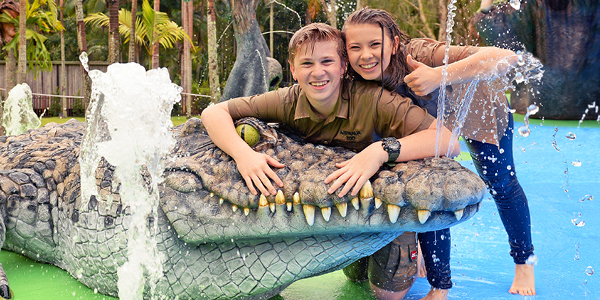 Robert and Bindi Irwin on the water pad.